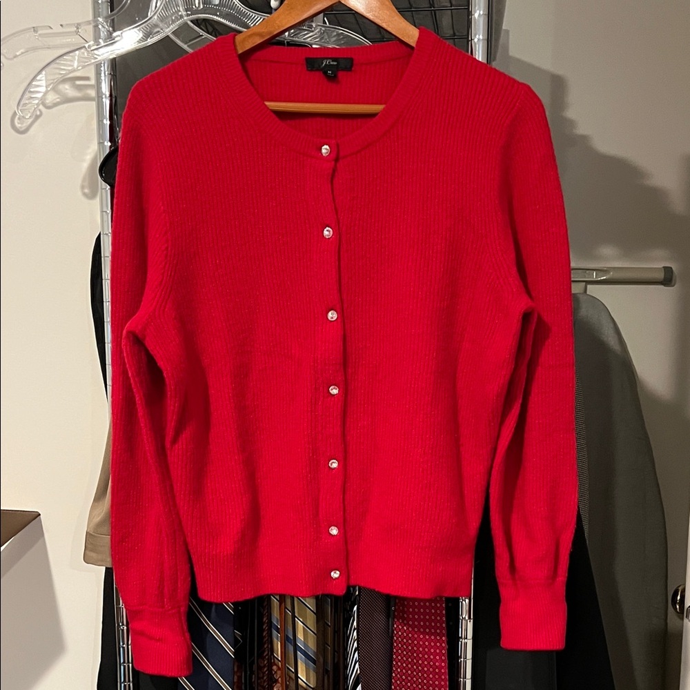 J. Crew Red Women's Cardigan Sweater Holiday Wool/Alpaca Blend M EXCELLENT